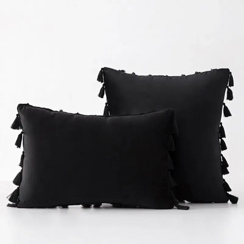 Black velvet tassel fringe pillow cover for living room sofa
