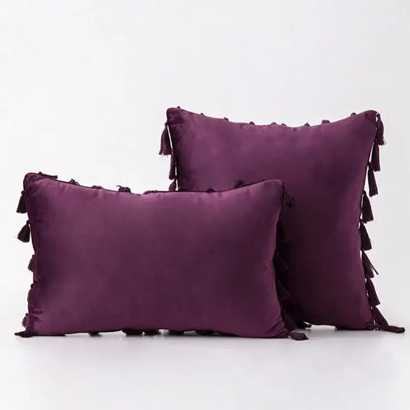 Black velvet tassel fringe pillow cover for living room sofa