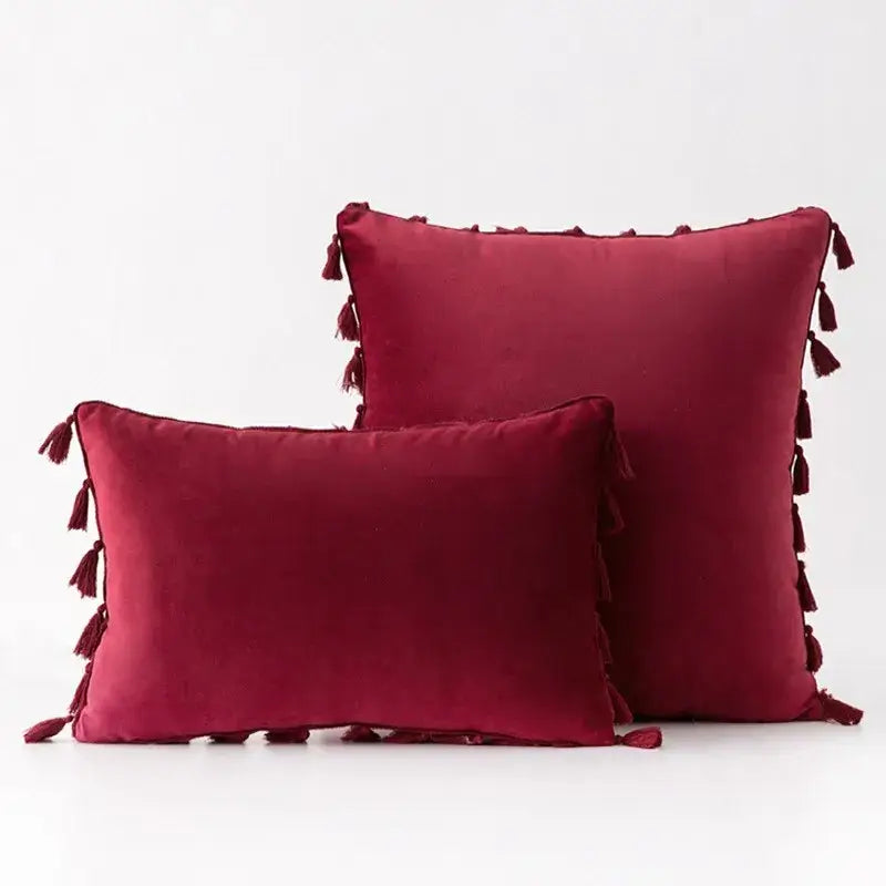 Black velvet tassel fringe pillow cover for living room sofa