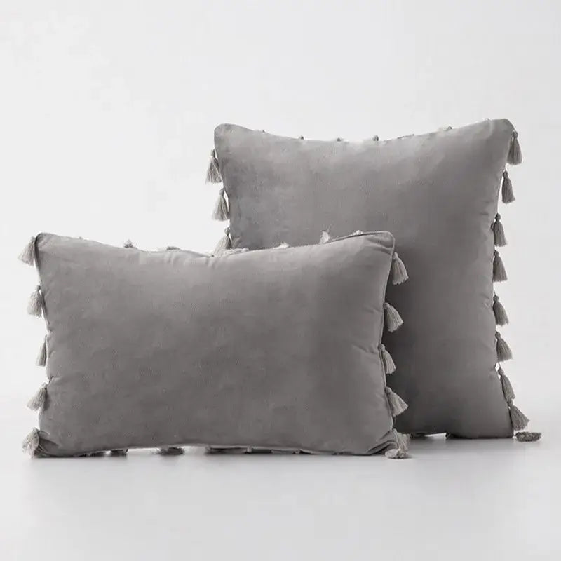 Black velvet tassel fringe pillow cover for living room sofa