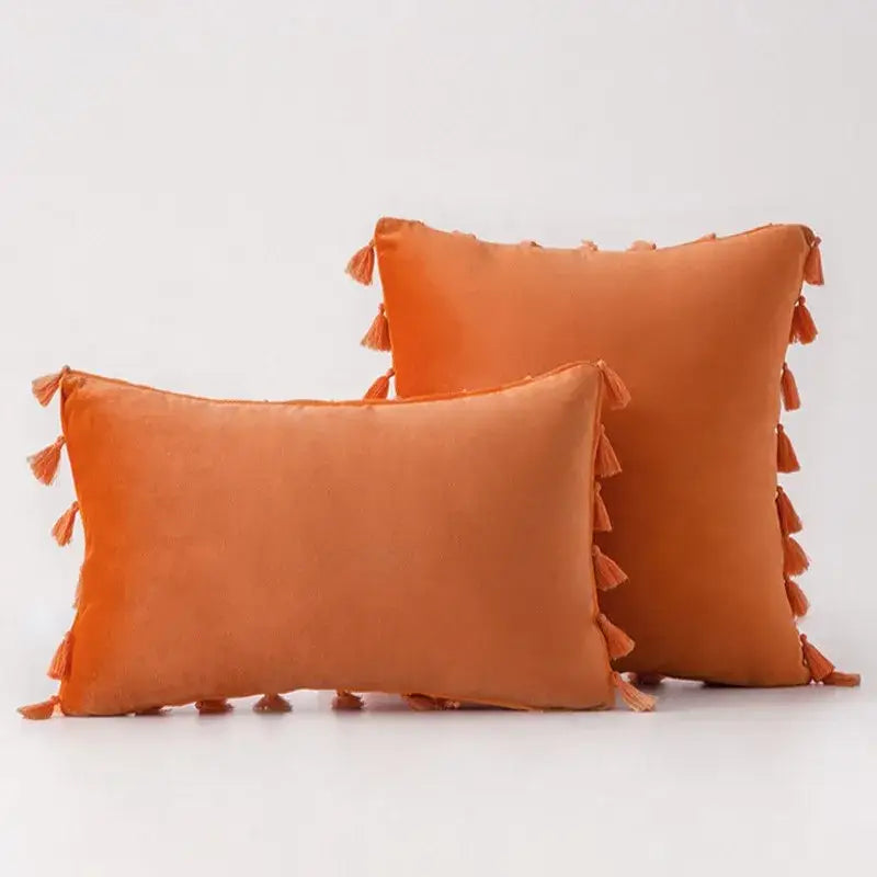 Black velvet tassel fringe pillow cover for living room sofa