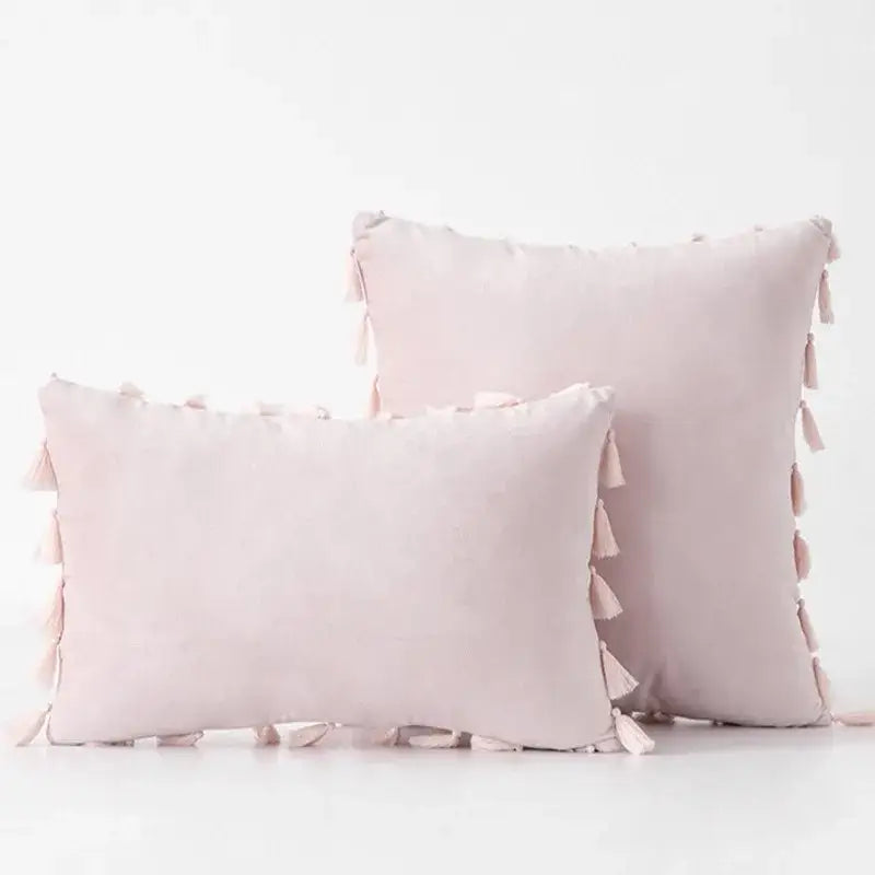 Black velvet tassel fringe pillow cover for living room sofa