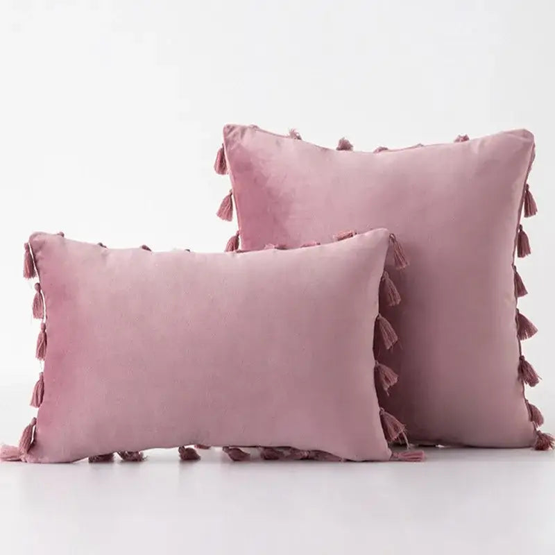 Black velvet tassel fringe pillow cover for living room sofa