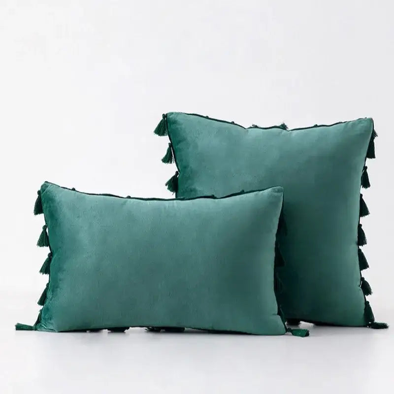 Black velvet tassel fringe pillow cover for living room sofa