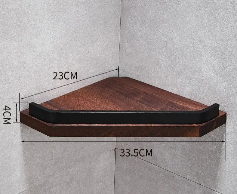 Black walnut bathroom set with corner shelf and storage accessories