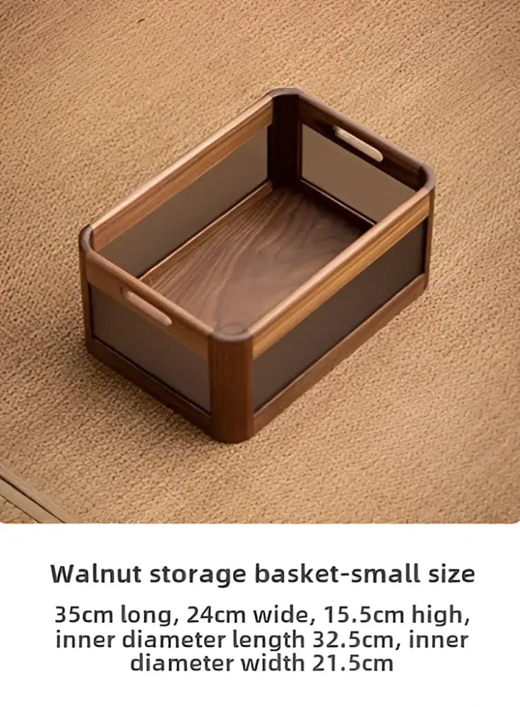Black walnut wood desktop organizer set – office storage box