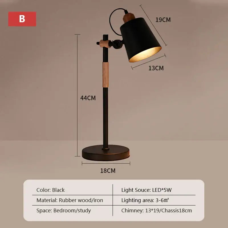 Black & white adjustable wood desk lamp for bedroom study