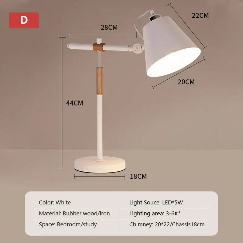 Black & white adjustable wood desk lamp for bedroom study