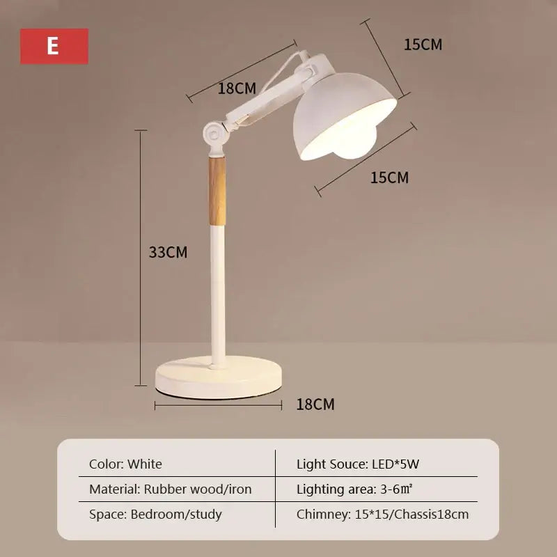 Black & white adjustable wood desk lamp for bedroom study