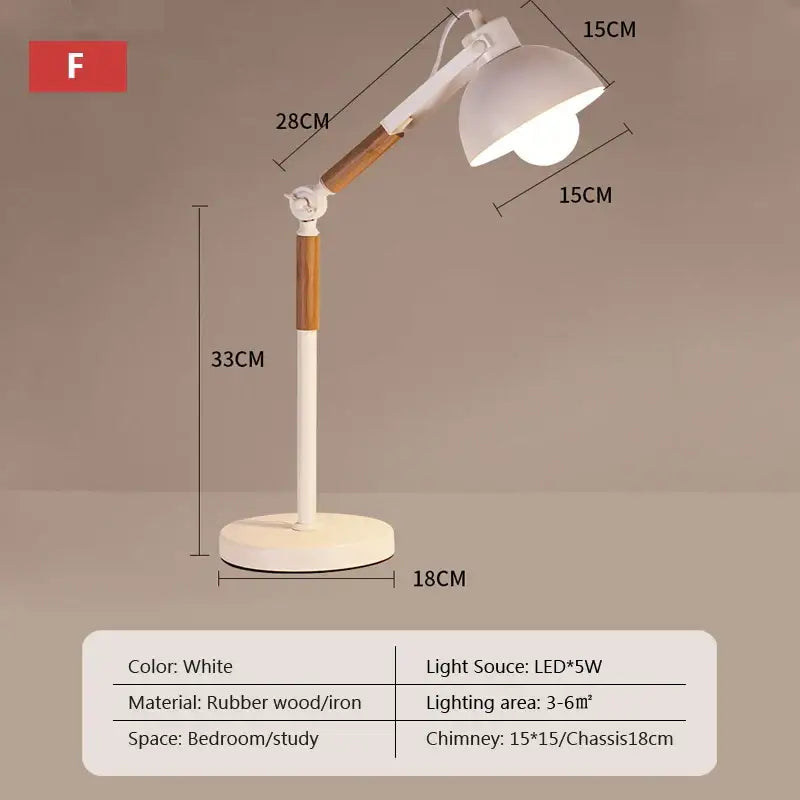 Black & white adjustable wood desk lamp for bedroom study