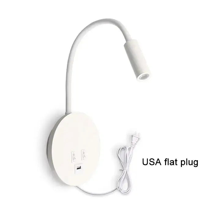 Black & white corded gooseneck wall sconce bedroom light with usb port