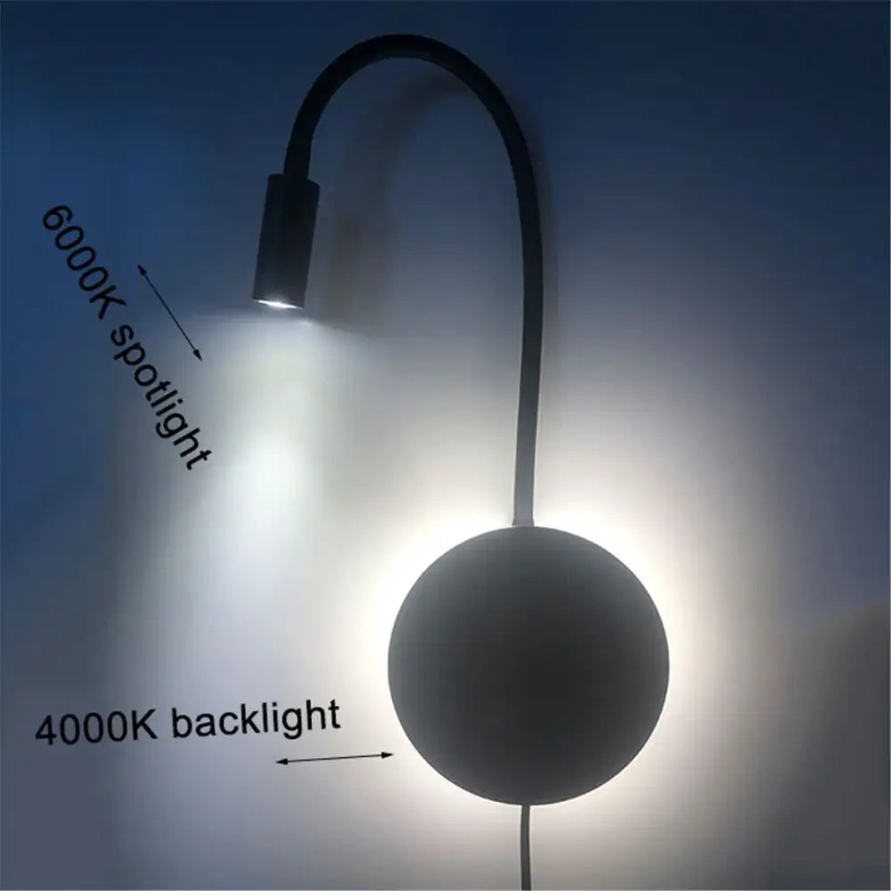 Black & white corded gooseneck wall sconce bedroom light with usb port