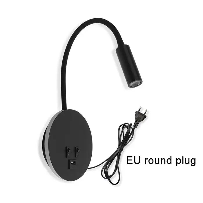 Black & white corded gooseneck wall sconce bedroom light with usb port