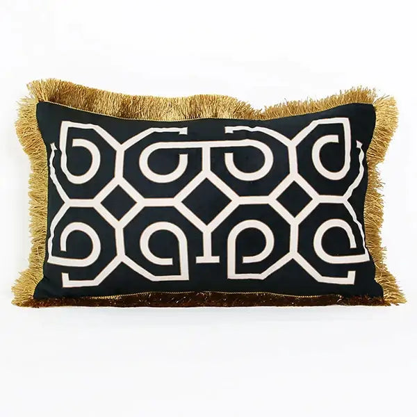 Black & white geometric fringed lumbar pillow cover living room