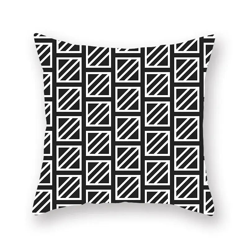 Black white & gold geometric star stripe print pillowcase bedroom decor