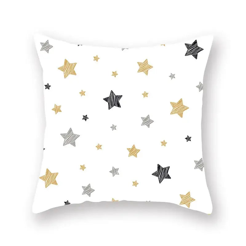 Black white & gold geometric star stripe print pillowcase bedroom decor