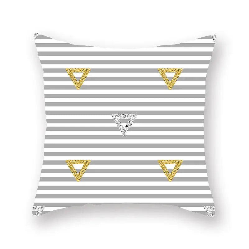 Black white & gold geometric star stripe print pillowcase bedroom decor
