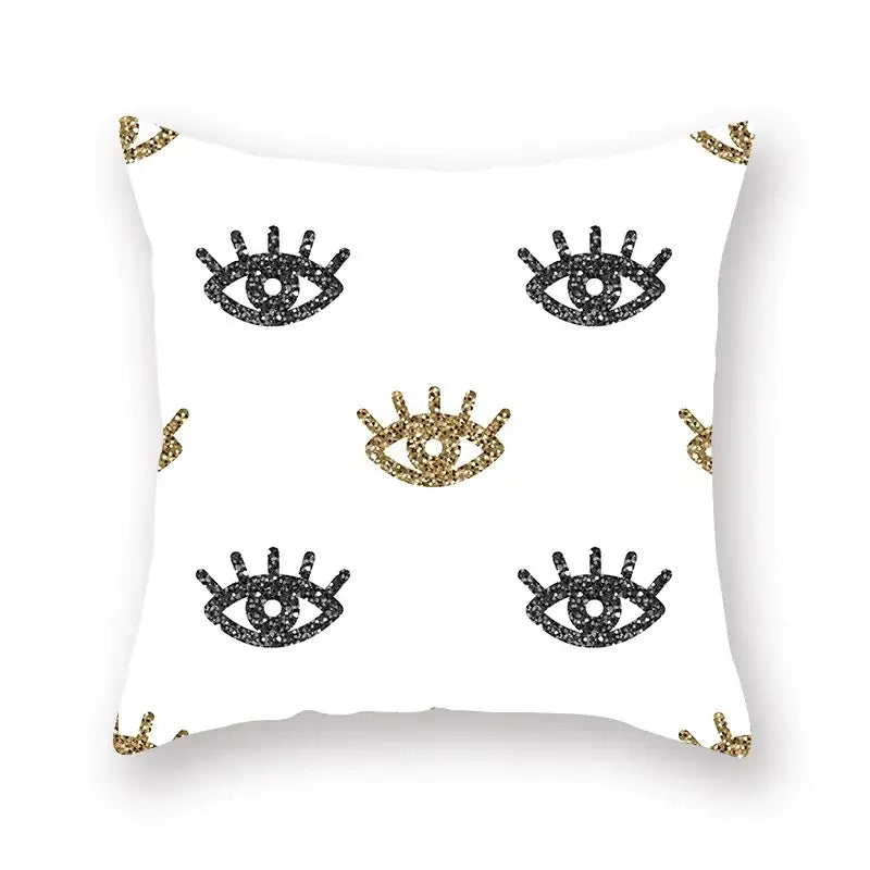 Black white & gold geometric star stripe print pillowcase bedroom decor