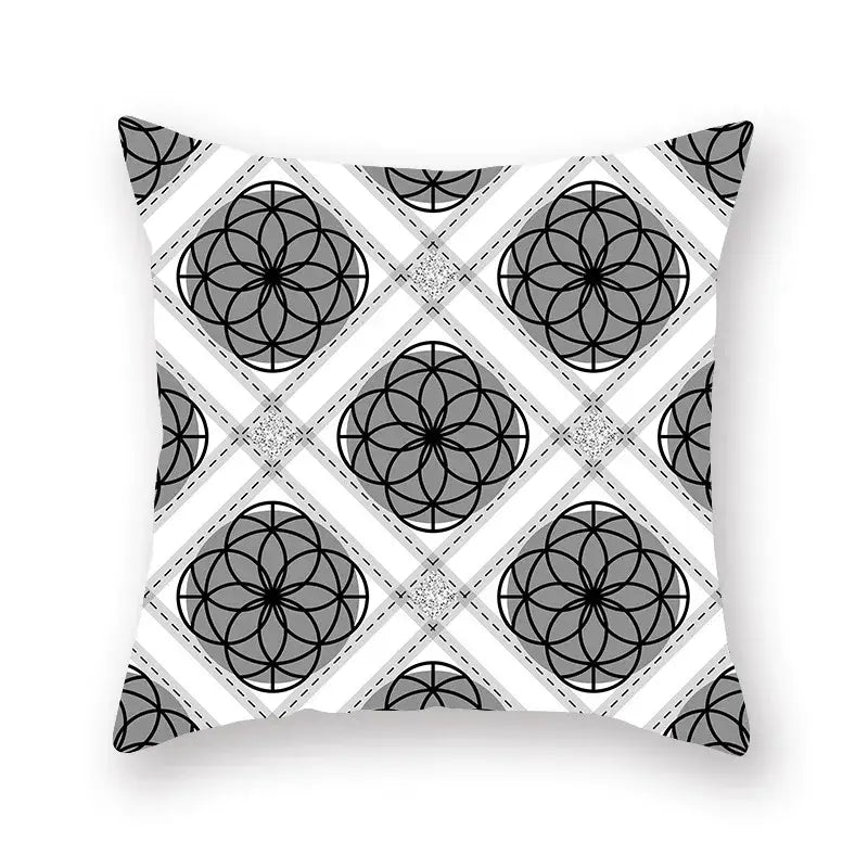 Black white & gold geometric star stripe print pillowcase bedroom decor