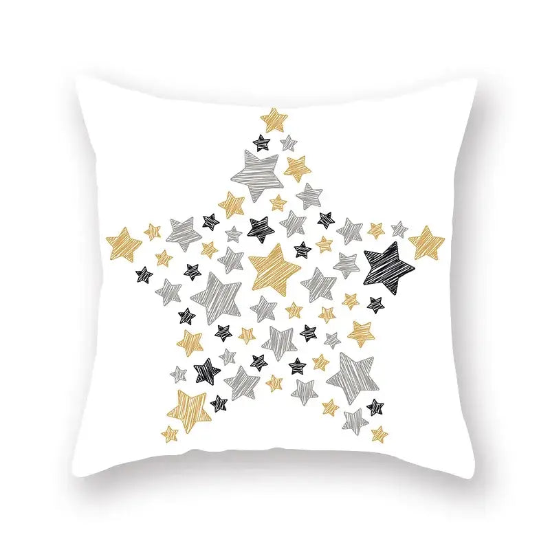 Black white & gold geometric star stripe print pillowcase bedroom decor