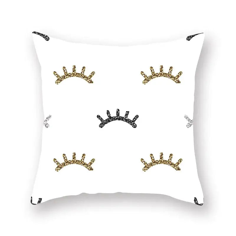 Black white & gold geometric star stripe print pillowcase bedroom decor