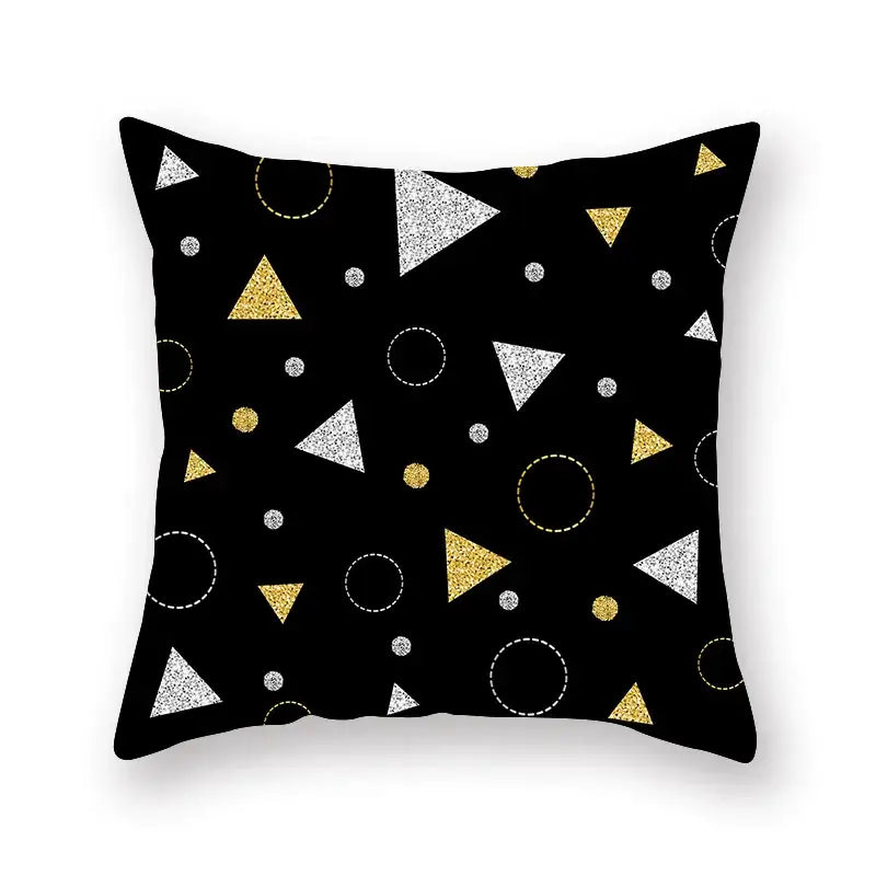 Black white & gold geometric star stripe print pillowcase bedroom decor