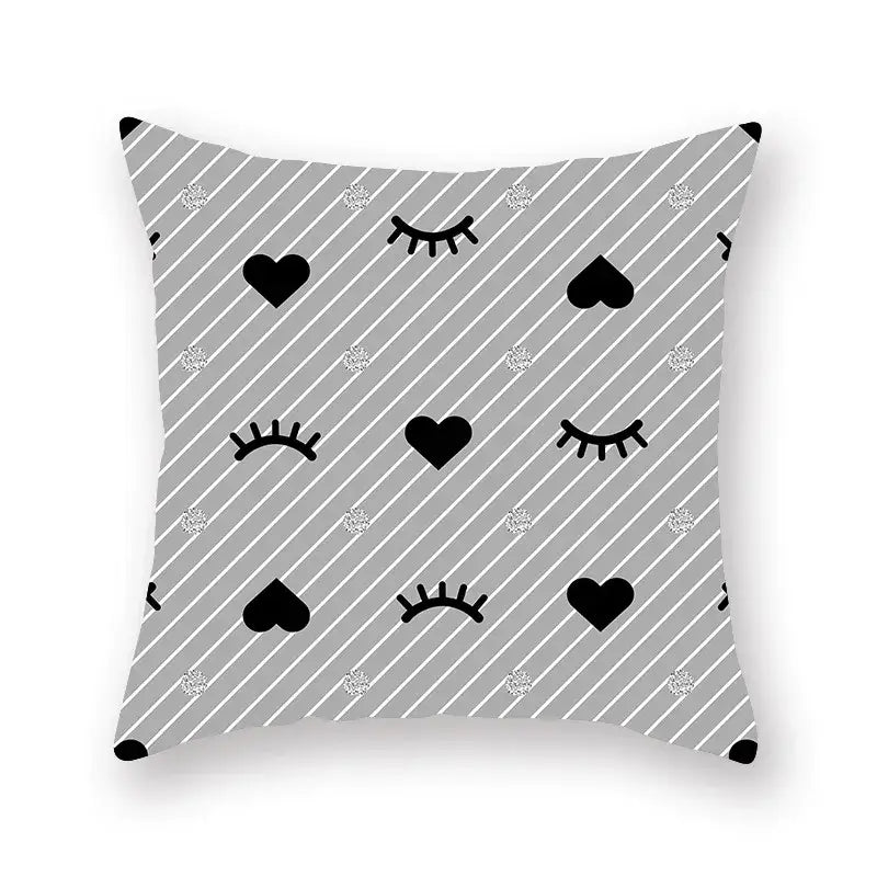 Black white & gold geometric star stripe print pillowcase bedroom decor