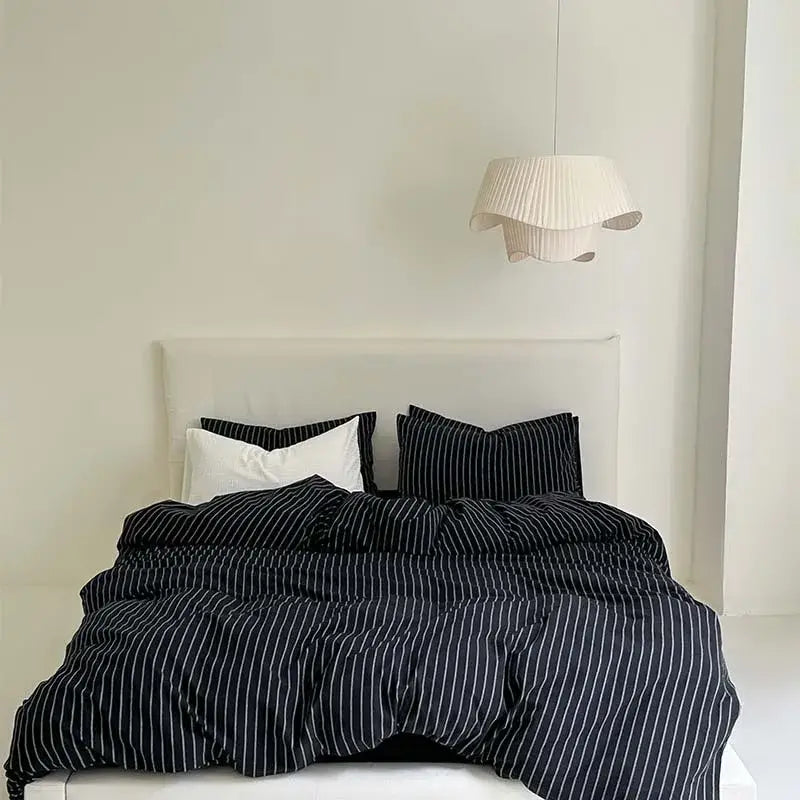 Black & white striped cotton duvet cover set bedroom bedding
