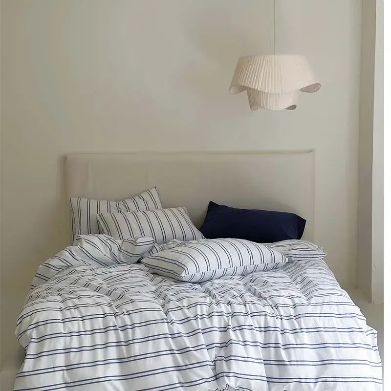 Black & white striped cotton duvet cover set bedroom bedding