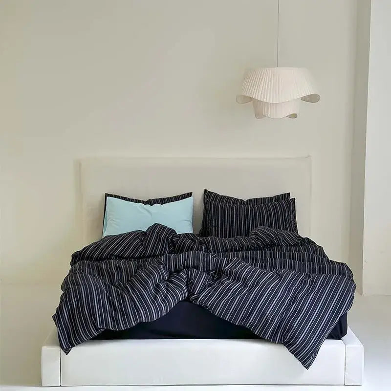 Black & white striped cotton duvet cover set bedroom bedding