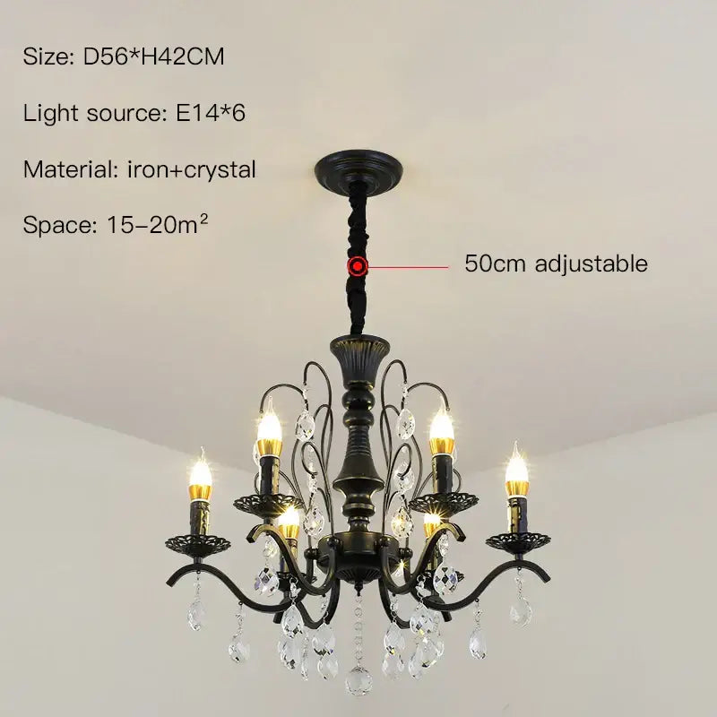 Black wrought iron crystal chandelier for dining room