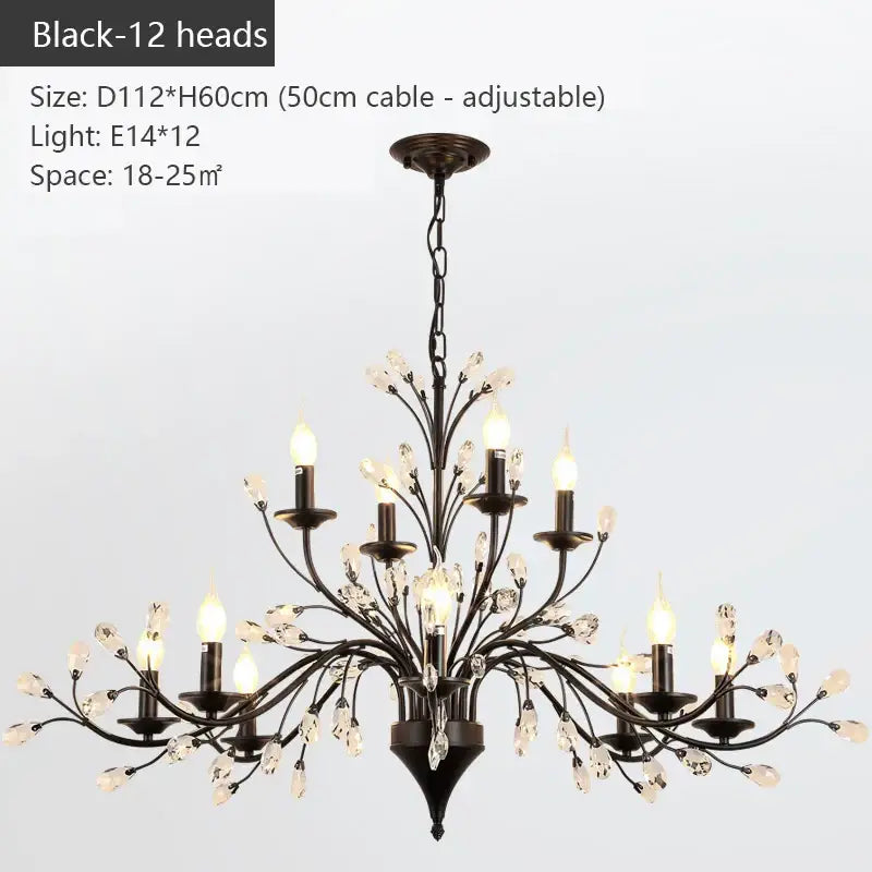 Black wrought iron crystal led chandelier dining room light