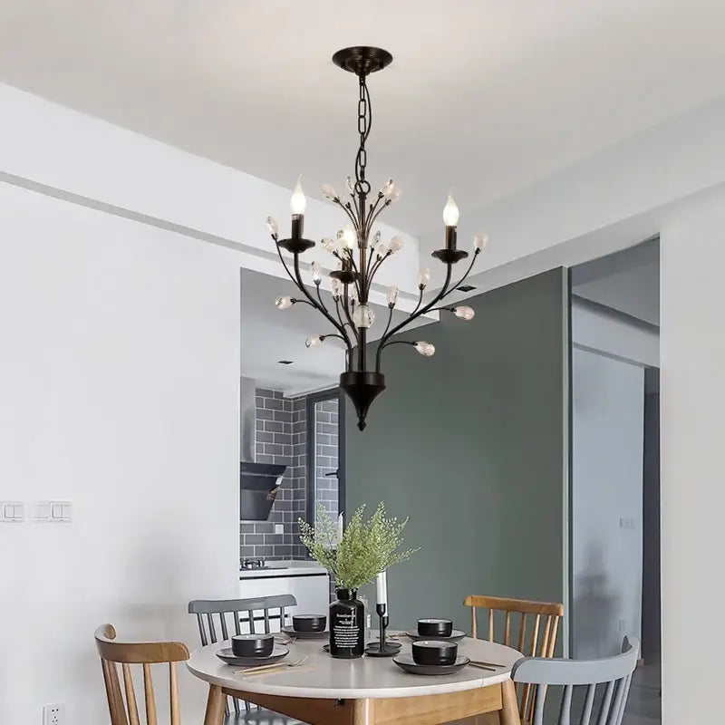 Black wrought iron crystal led chandelier dining room light