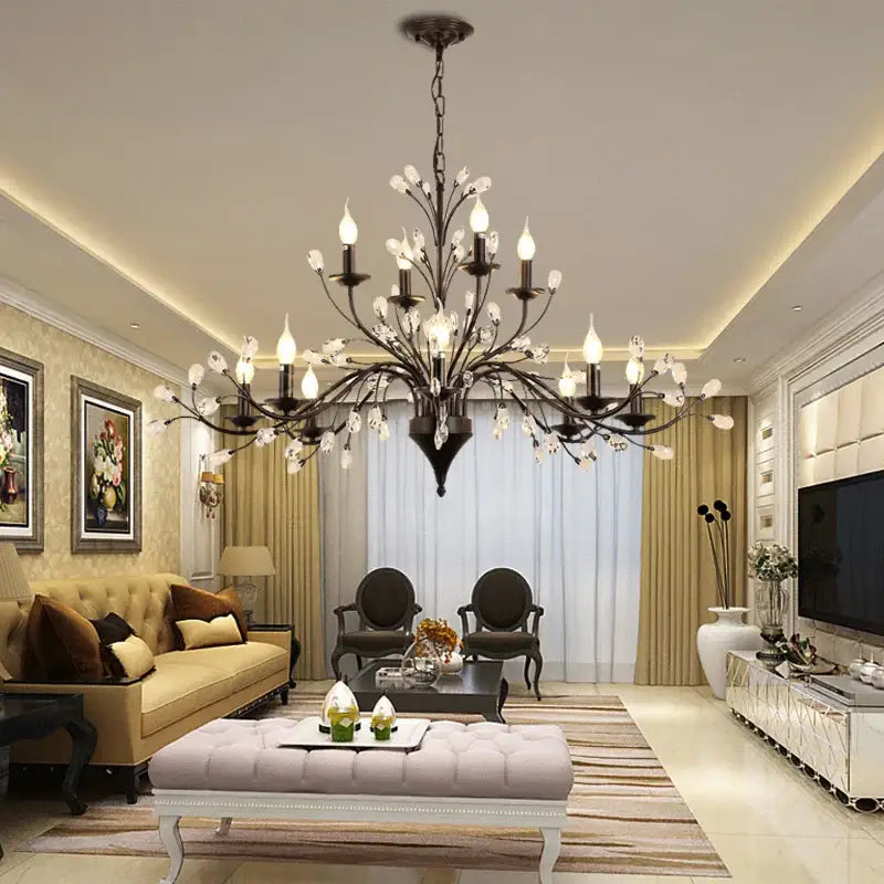 Black wrought iron crystal led chandelier dining room light