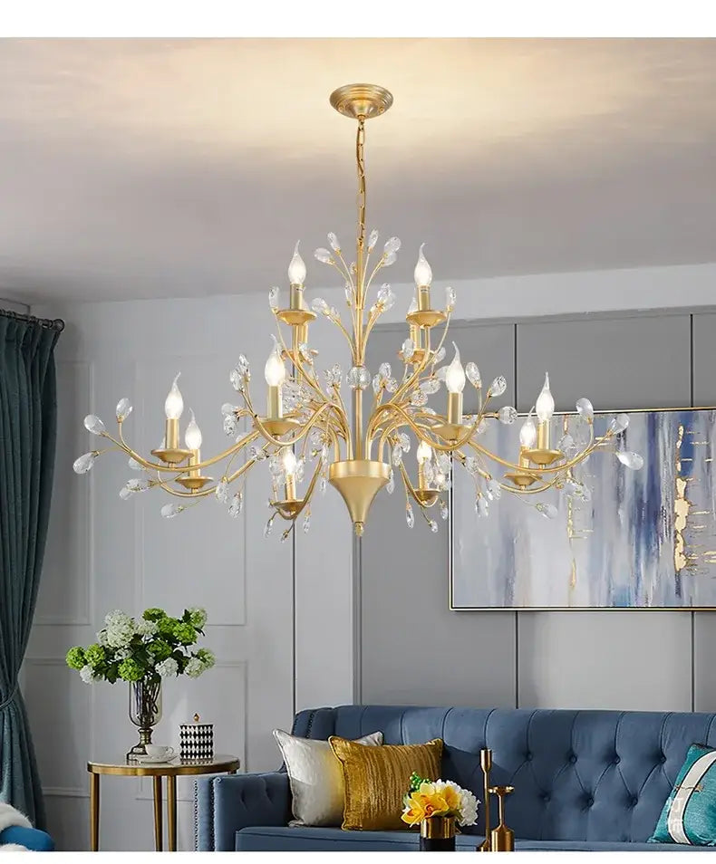 Black wrought iron crystal led chandelier dining room light