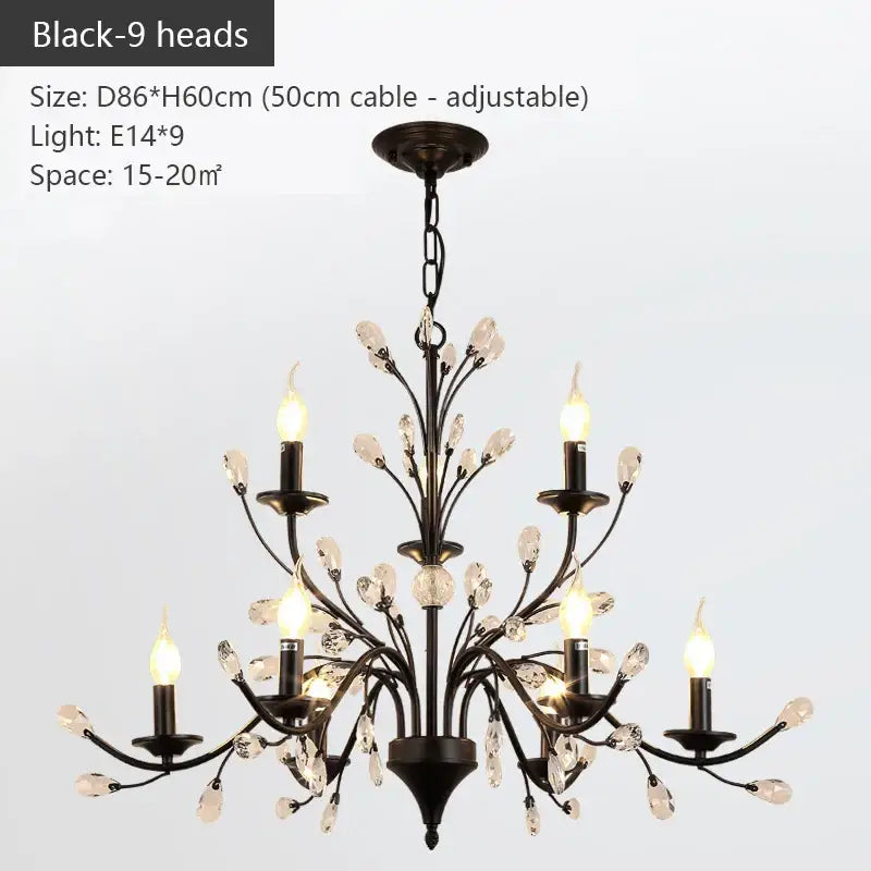Black wrought iron crystal led chandelier dining room light