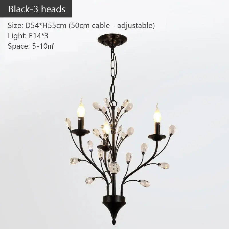 Black wrought iron crystal led chandelier dining room light