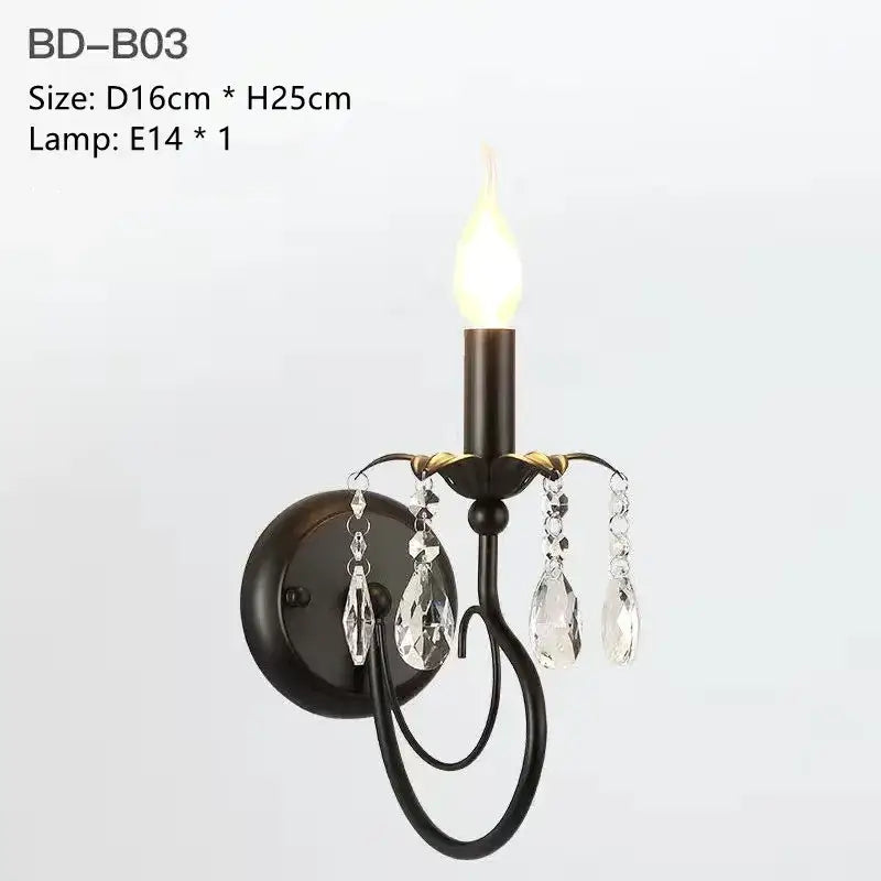 Black wrought iron crystal led chandelier dining room light