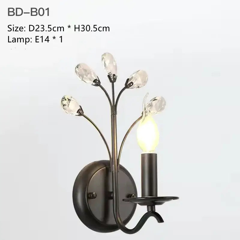 Black wrought iron crystal led chandelier dining room light