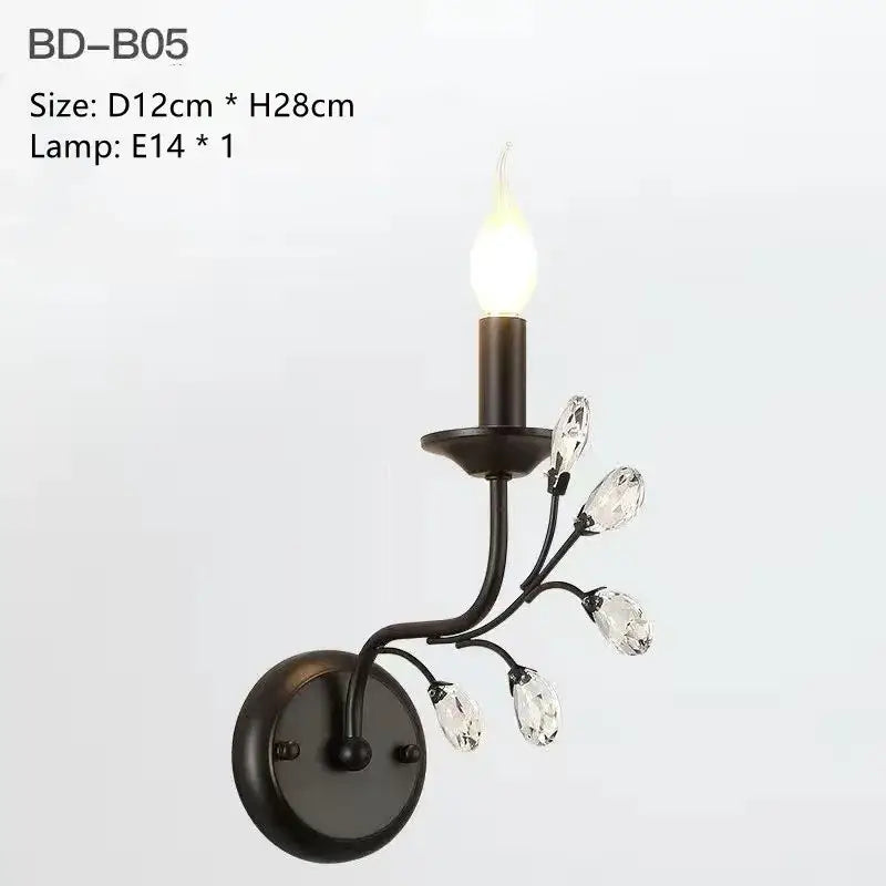 Black wrought iron crystal led chandelier dining room light