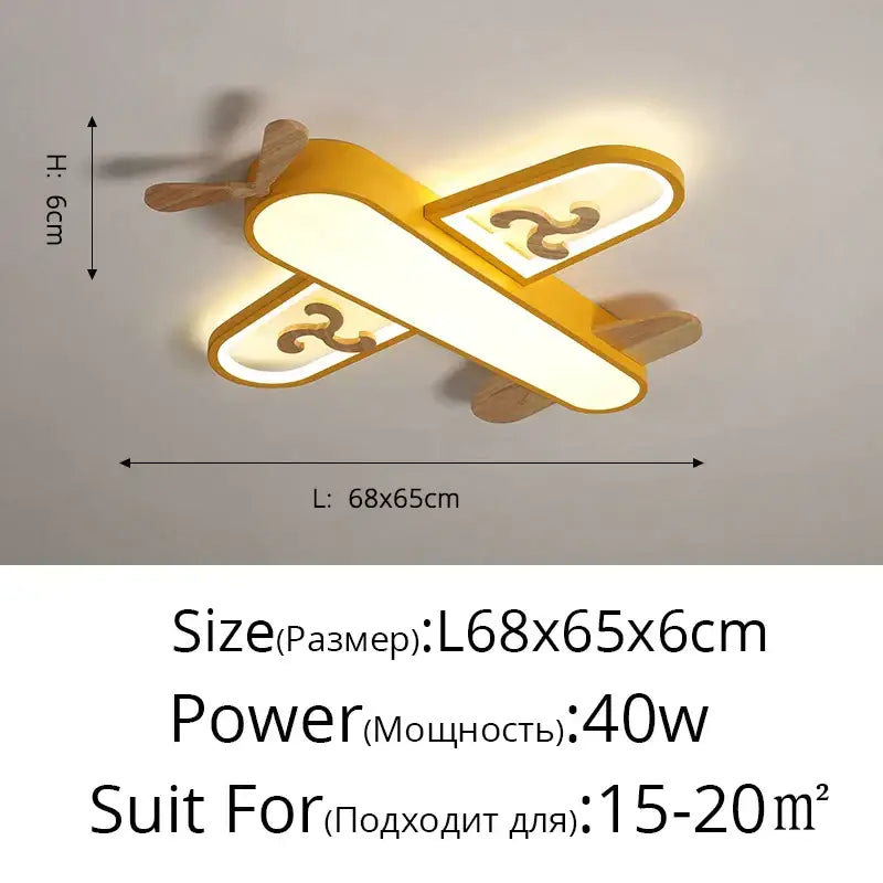 Blue airplane led wood ceiling light for kids bedroom