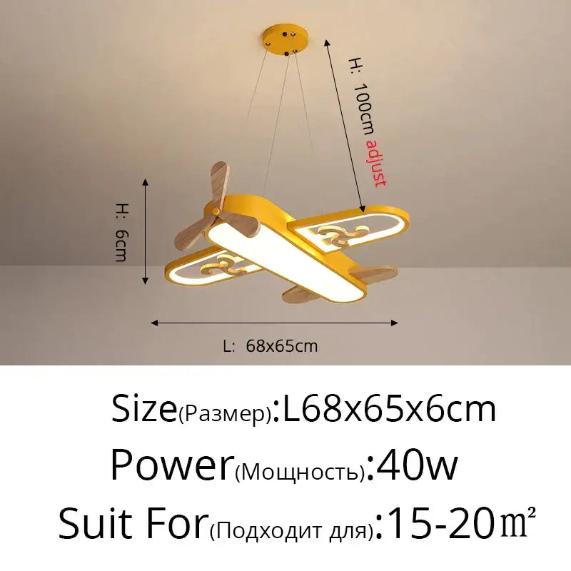 Blue airplane led wood ceiling light for kids bedroom