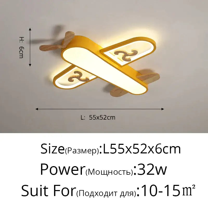 Blue airplane led wood ceiling light for kids bedroom