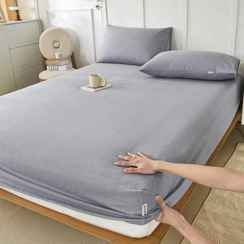 Blue and beige checkered coarse cotton queen fitted sheet bedroom