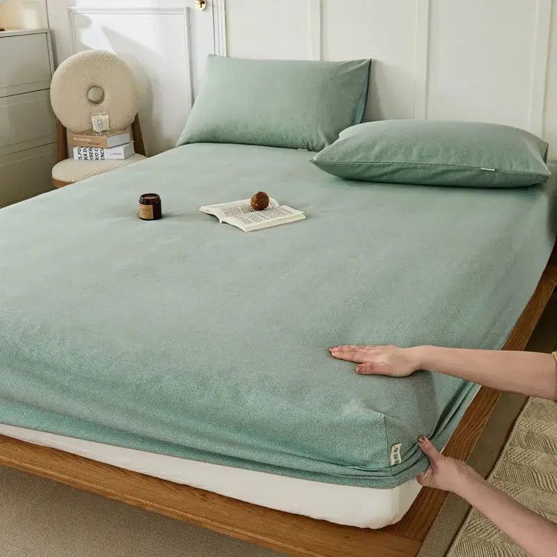 Blue and beige checkered coarse cotton queen fitted sheet bedroom