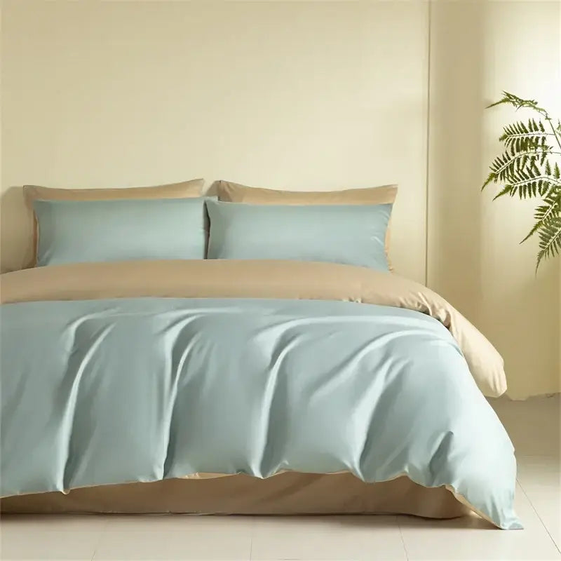 Blue and beige egyptian cotton bedding set for bedroom