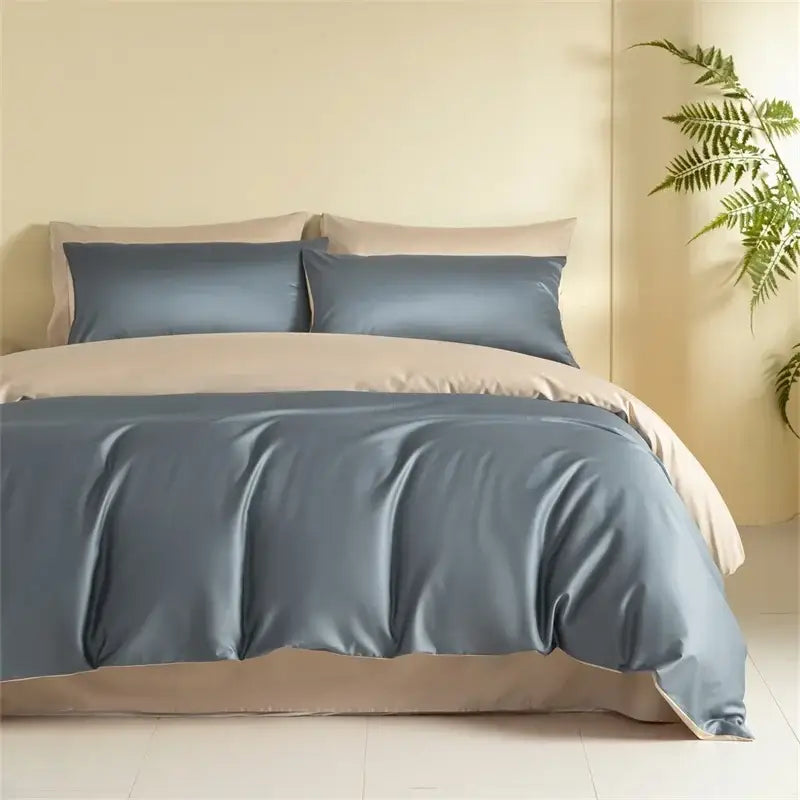 Blue and beige egyptian cotton bedding set for bedroom