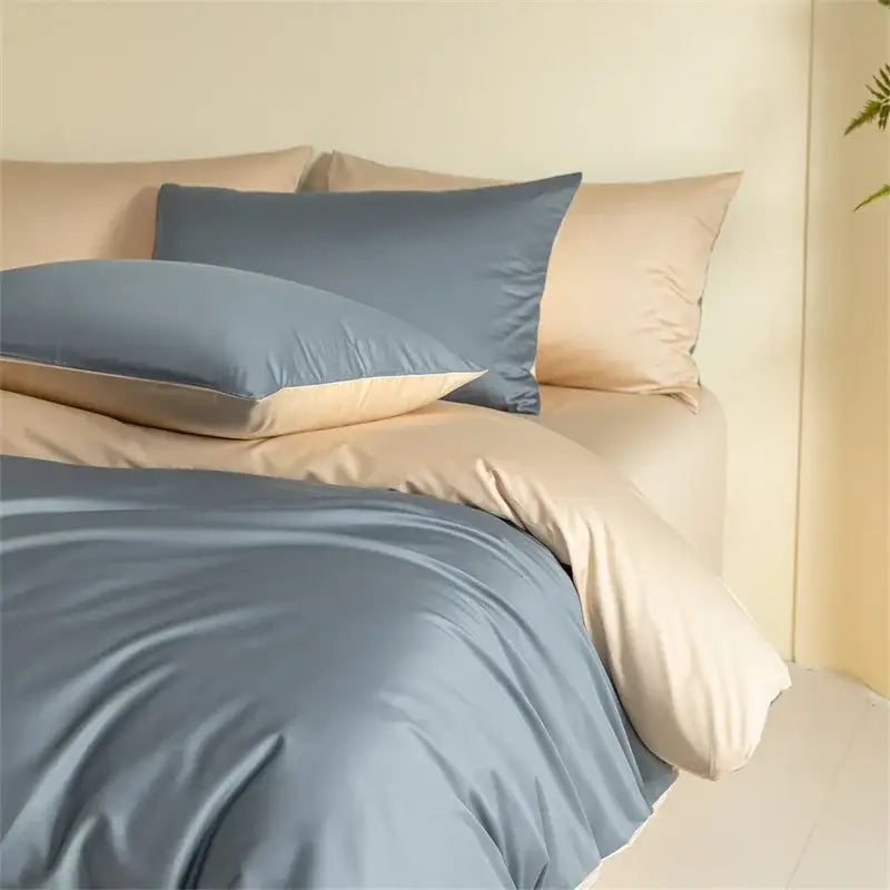 Blue and beige egyptian cotton bedding set for bedroom