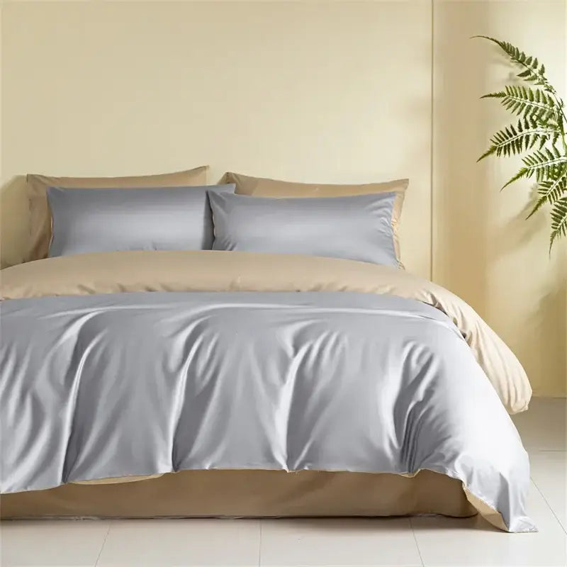 Blue and beige egyptian cotton bedding set for bedroom