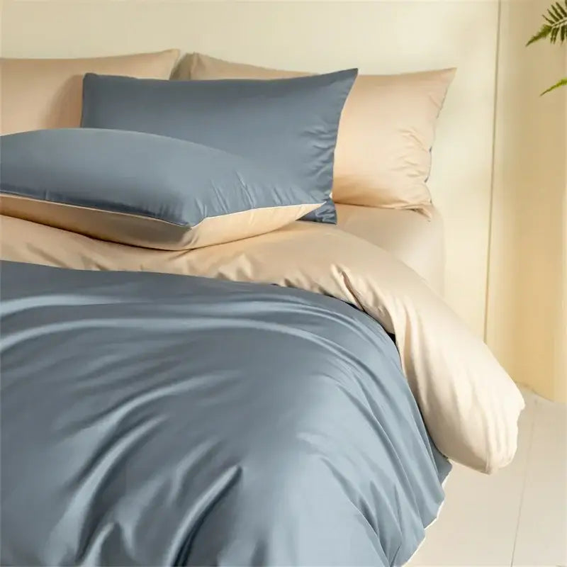 Blue and beige egyptian cotton bedding set for bedroom
